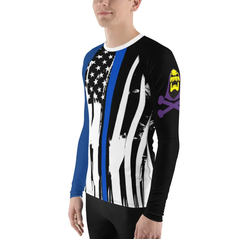 thin blue line skull ! men's rash guard