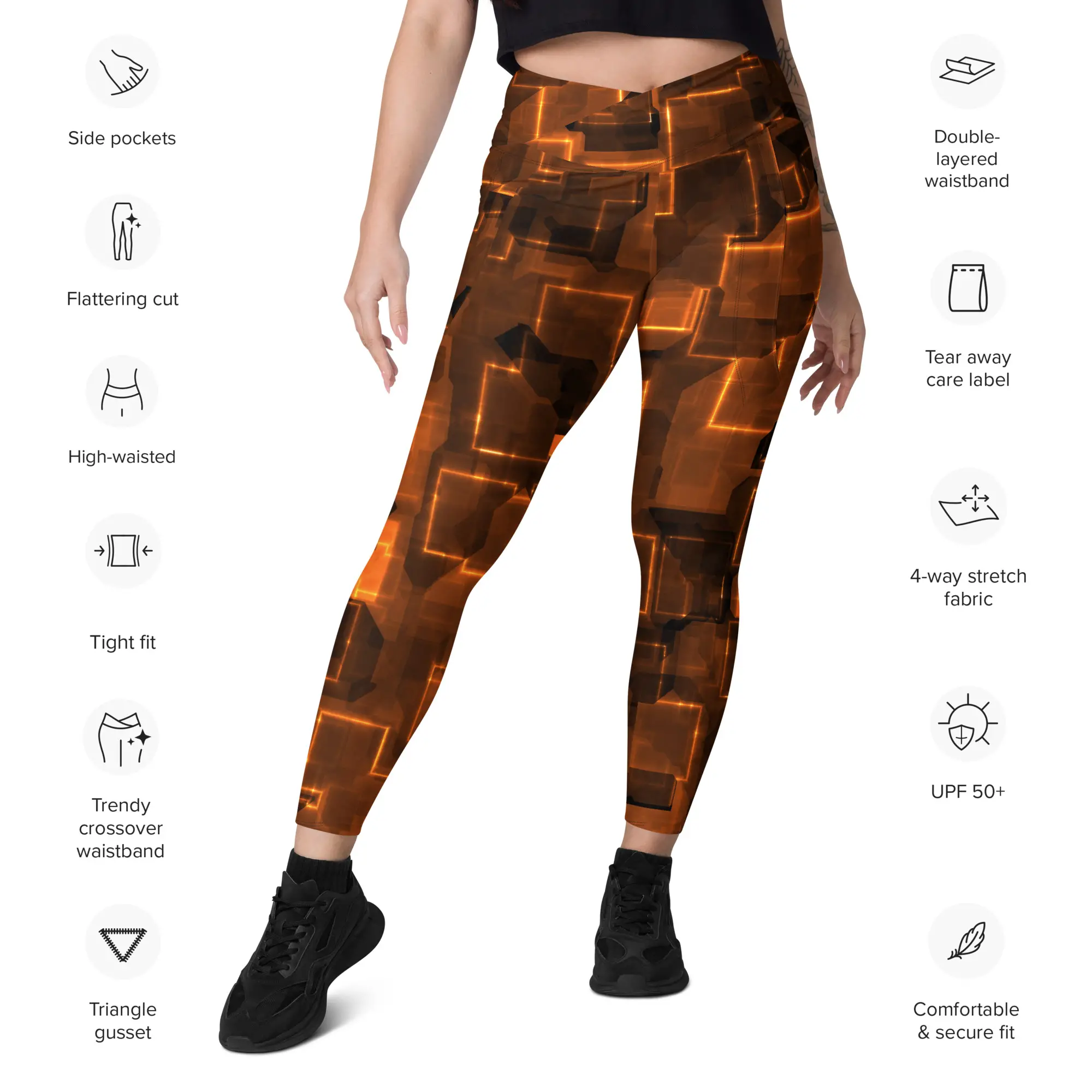 digital gold ! crossover rash guard leggings with pockets
